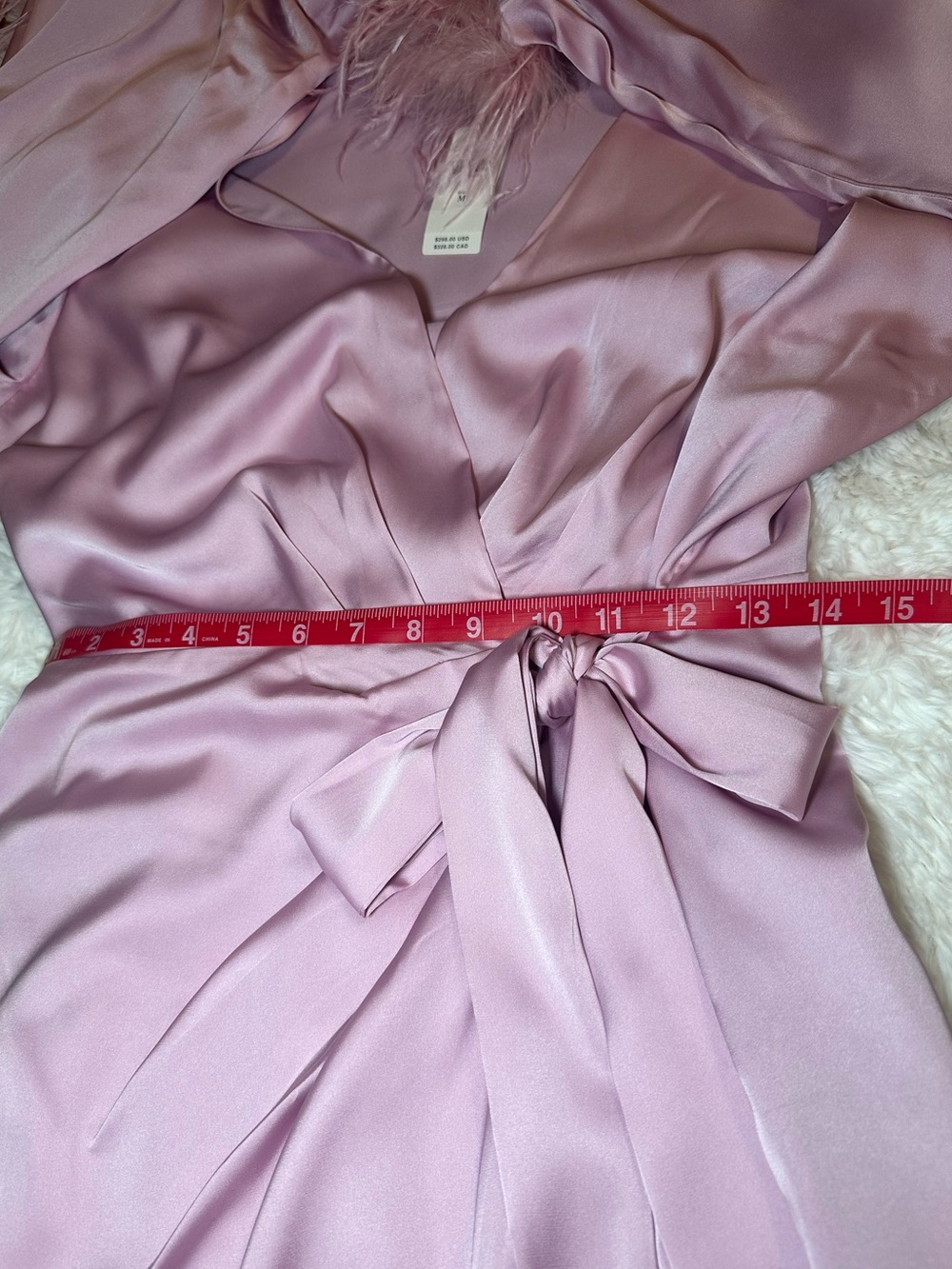 Hutch Pink Satin Faux Feather Wrap Mini Dress Size M NWT - Picture 10 of 16